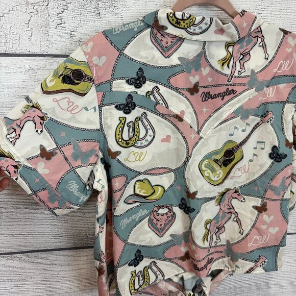 Wrangler x Lainey Wilson Women's Short Sleeve Tie Front Camp Shirt Size XL - Picture 9 of 9